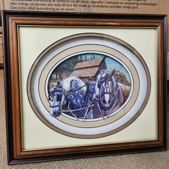 Vintage Gerlach Art Horses 3D Paper Tole in Rustic Wooden Glass Frame - Picture 14 of 14